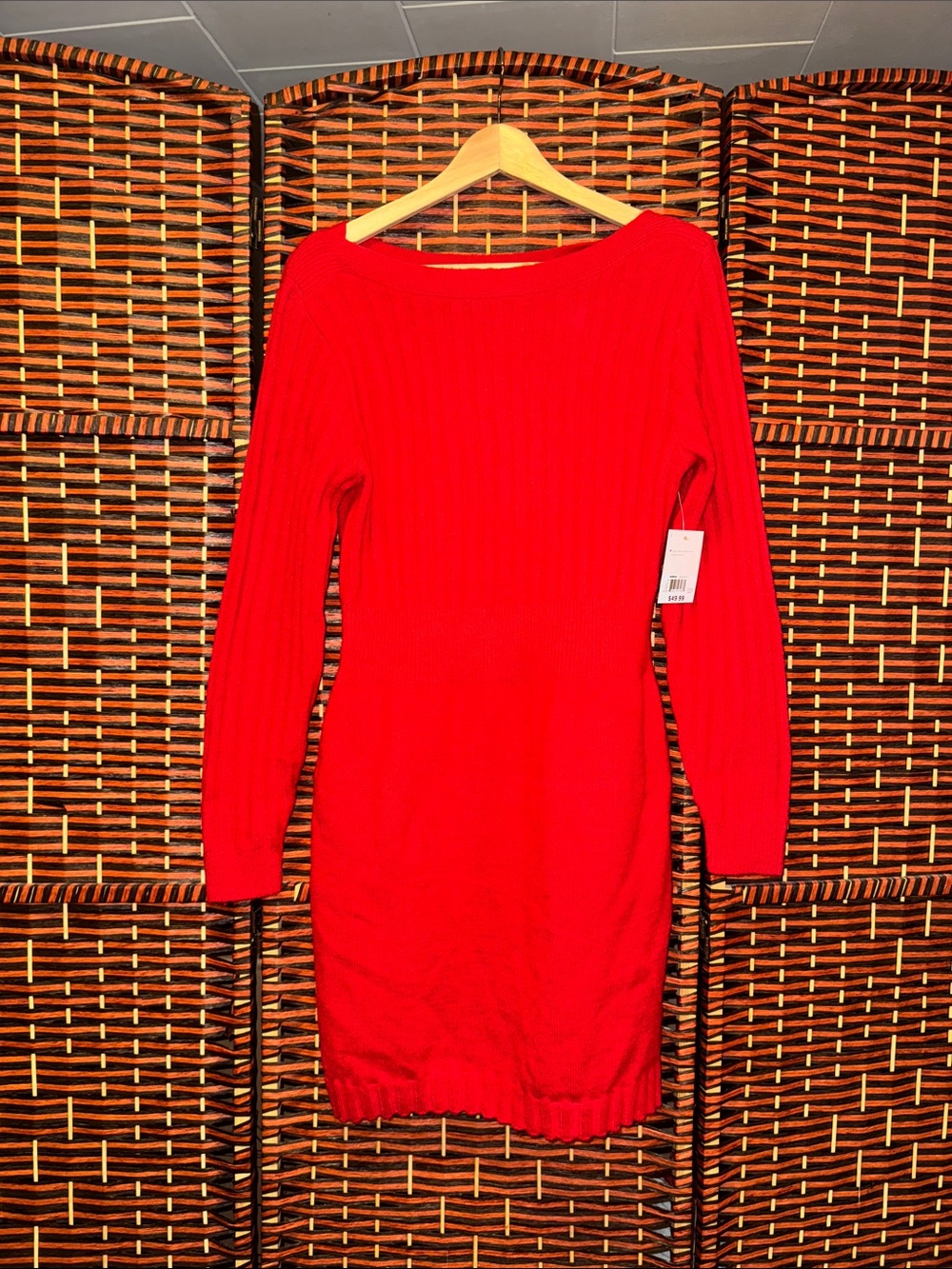 LC Lauren Conrad Red Ribbed Long Sleeve Sweater Dress